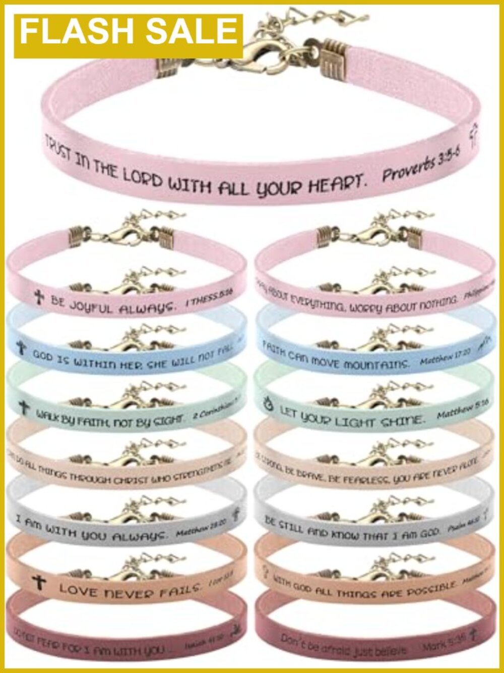 15 Pcs Christian Bracelet Set Faux Leather Scripture Bible Verse Gift